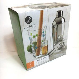 LIBBEY Bar Tools -shaker - shot glass- muddler - strainer - Glass - 7pc Set NWT